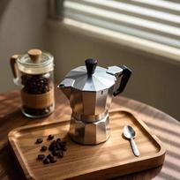 Aluminum Moka Coffee Pot - Espresso Maker & Brewing Utensil 3 Cups gray
