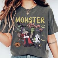 Monster Mash Comfort Colors® Halloween Tee, Retro Spooky Monster Crew Shirt 140 gray