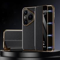 Natūralios odos dėklas Huawei Pura 80 Pro Plus dėklui Pura 80 Ultra dangtelis Išmanus langelis Fundas for Pura80 Pro+ dėklams Huawei Pura 80 Pro juoda