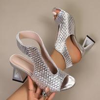 Women's Fish Mouth Sandals Open Toe Block Heel High Heels Fashionable Temperament Party Shoes For Summer 42 gray