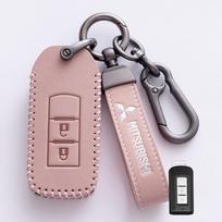 Car Key Case Cover Keyless Leather Shell for Mitsubishi Outlander Lancer Eclipse Mirage Xpander ASX Pajero Cross Montero Eclipse gray