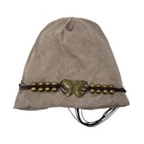 Women's Knitted Hat Winter Soft Warm Skull Cap with Tassel Ladies Stretch Slouchy Hat with Beads And Butterfly Decor chaki