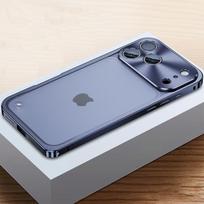 Prabangus aliuminio rėmelis, kameros apsauga, metalinis telefono dėklas iPhone 17 16 15 14 13 12 Pro Max, smūgiams atsparus, skaidrus matinis PC dangtelis For iPhone 17  tamsiai mėlyna spalva