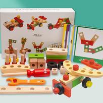 Vaikų Montessori edukacinių žaislų surinkimas medinių varžtų veržlių derinys Simuliacija dailidės įrankis Pretend Play Rinkinys žaislas vaikui blue