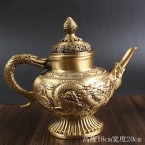 Brass Dragon and Phoenix Teapot Home Craft Metal Ornament Office Desktop Pure Copper Wine Pot Retro Copperware brown
