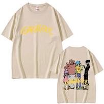 Alternative Rock Band Gorillaz Tshirts Men Women Hip Hop Fashion Vintage T Shirts Summer Male Gothic Oversized Crewneck Tshirts 2XL beige