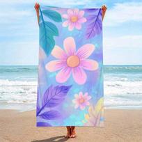 Oversized Summer Beach Towel - Ultra-Soft Microfiber, Quick-Dry & Sand-Proof, Floral Botanical Design 35x73cm pink