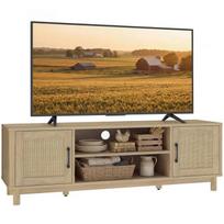 TV Stand - HOMCOM - for TV up to 65  - 2 rattan doors, 2 open compartments - wood - 135 x 39 x 45 cm - oak