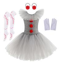 Merginos Klouno Pilkas Vaikų Džokerio Helovino Kostiumas Sijonas Tutu Vaikų Karnavalo Šventės Cosplay Kostiumas Vaikų Suknelė 10-12Y(XXL) white