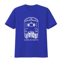 Britų geležinkelio 55 klasės Deltic lokomotyvo traukinio marškinėliai suaugusiems Vintage Er45001 Variklio dizainas Laisvalaikio apvaliu kaklu Geležinkeliui Vintage 3XL blue