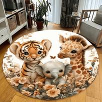 Cartoon Giraffe Pattern Round Area Rug – Colorful Creative Non Slip Floor Mat for Kids Bedroom, Playroom, and Living Room Decor Diameter 60cm