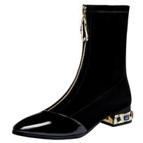 Women Shiny Sequin Ankle Boots Pointed Toe Square Heel Side Zipper Rhinestone Winter Fashion Retro Motorcycle Short Boots 42