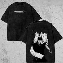 Toji Katana Oversized Marškinėliai, Vintage Toji Fushiguro skalbta marškinė, JJK marškinėliai, Anime grafinis marškinėlis, Anime dovanų marškinėlis 150 black