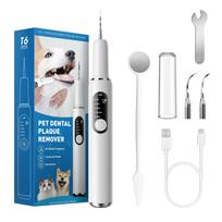 Pet Ultrasonic Dental Cleaner Dog Teeth Plaque Tartar & Stains Remover 5 Modes LED IPX6 Waterproof Dog Dental Cleaning Kit T6 gray
