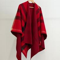 Moterų vilnos mišinio dvipusis skara-apsiaustas su klasikiniu languotu šiltas elegantiškas apklotas žiemai 140cm x 140cm red