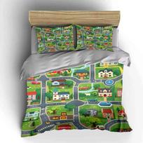 Kids Playroom Road Map Set  Soft Comfortable Duvet Cover Bedding Set Included 1*Duvet Cover & 2*Pillowcases gift EU Single 135*200cm/53x79in 3pcs gray