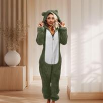Women's Onesie Pajamas Cosplay Costume for Halloween Party Role Play Green L beige