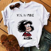 2025 Nauji marškinėliai moterims Juokingi animaciniai PAZ Mafalda arba QUIERO Cafe Spausdinti Viršutiniai drabužiai Moteriški marškinėliai Harajuku Laisvalaikio baltas T-shirt Drabužiai 3XL black