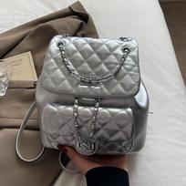 Sweet rhombus chain double shoulder small backpack gentle feeling fashion leisure commuter shoulder bag white