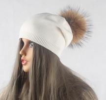 Skrybėlė Minkšta Rudeninė Žieminė Pompom Beanie Skrybėlė Moteriška Vilna Megztos Skullies Pupelės Atsitiktinis Moteriškas kašmyro kepuraitė Tikras meškėno kailis Pomponinė kepurė White gray