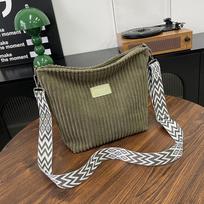 Solid Color Corduroy Messenger Bag Versatile Handbag Women Shoulder Crossbody Bags Casual Chic Bucket Women‘s Bag Bolsos Mujer gray
