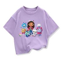Anime Gabbys Dollhouse Costume Kids Casual Tshirts Baby Girls Gabby Cats Ears Tops Toddler Boys Short Sleeve Clothes Tees 140 gray