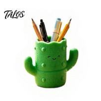 Unique Stationery Storage Cactus Shape Pen Holder, 3D Printed Cute Pencil Organizer, Desktop Minimalist Tube, for Makeup Brushes And Office žalia