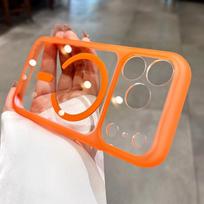 Fresh Fluorescent Color Transparent for Magsafe Case For iPhone 17 16 15 Pro Max Touch Camera Button PC TPU Armor 17Pro Cover iPhone17 Pro oranžinė
