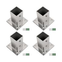 Square Tubing Post Base, Set of 4 Steel Mounts with Side Retaining Screw and Four Base-Plate Mounting Holes for Installation