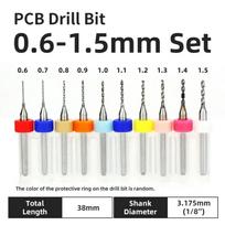 10pcs 0.6-1.5mm Mini Drill Bit Set For Print Circuit Board Carbide CNC Drill Bits PCB Drils 1/8  Fixed Shank Metal Drilling Tool PCB 0.6-1.5mm 10pcs
