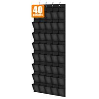 Durelių batų lentyna su 24/28/35/40 didelėmis tinklinėmis kišenėmis Kabinamas batų organizatorius spintai Kabinamas batų lentynos laikiklis Pakaba 40 grids juoda