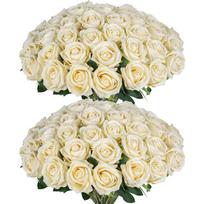 100PCS White Roses Artificial Flowers Bulk Fake Velvet Rose with Bendable Long Stems for Wedding Home Arrangement Event Parties 100 pcs