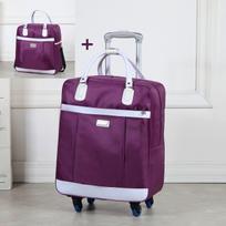 Men's and Women's Travel Trolley Universal Wheel Trolley Bag + Handbag 2Pcs violetinė