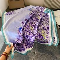 Mados spaudiniai dideli skara apvyniojimai šilko skara moteriška prabangi prekės ženklo satininė galvos juosta Hijab Bandana Turban Foulard Vasaros paplūdimio pavogimai One Size gray