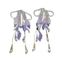 Luxury Crystal Drop Earrings Butterfly Bowknot Floral Petal Design Women Fashion Statement Jewelry Accessories gray