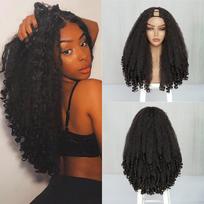 X-TRESS Afro garbanota V formos perukas su elastingomis garbanomis Sintetiniai Kinky tiesūs plaukai be klijų moterims Pusė peruko su spaustukais 20inches brown