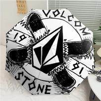 V-VOLCOM LOGO3 Print Automatic Umbrella, 8 Rib Iron Frame, Plastic Handle, Suitable for Outdoor Travel &Daily , Ideal Gift Three-fold umbrella white