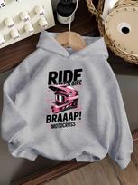 Pink Motocross Helmet Kids Hoodie Brave Sport Street Graphic Autumn Winter Fleece Warm Children Streetwear Hooded Sweatshirt 120 gray