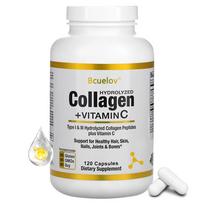 Bcuelov Hydrolyzed Collagen + Vitamin C Supplement, Type I & III Collagen Peptides 6g, with Vitamin C 60mg, 120 Caps 120 Capsules