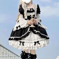 White Night Aurora Op Lolita Dresses Girls' Dress Detachable Sleeves Cute Girl Kawaii Cosplay Costume Dress XS juoda