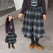 Mergaitei Brushed Plaid A-line Srauni Ilga Retro Pusilgis Sijonas 170cm mėlyna