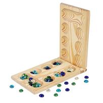 Mancala Board Game African Chess Strategy Puzzle Toy Children Educational Logical Thinking Folding Wooden Chess Party Table Game 32*9.5*1.6cm beige