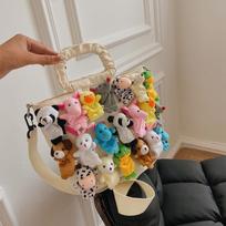 Y2K Denim Cartoon Doll Decoration Shoulder Bag Casual Canvas Crossbody Trendy Tote Bag Fashion Design Handbag Cute Women Purses 27x20x12cm gray
