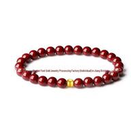 Gold Cinnabar Pixiu Bracelet with Lucky Beads and Curved Tube for Women – 999 Pure Gold DIY Gift Single Bracelet brown