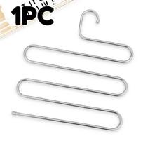 3PCS S-shaped Pants Hanging Five Layer Hanger Multifunctional Drying Trousers Hanger Stainless Steel Space Saving for Scarf Pant