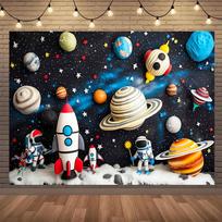 Space themed party backdrops,cartoon rocket and planetary designs,multi-purpose photography banners for birthdays 180x230cm white