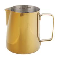 Milk Frothing Pitcher 304 Stainless Steel Coffee Creamer Cup Latte Art Steaming Pitcher with Scale for Cafe Kitchen 350ML Gold beige