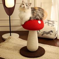 Shiitake Mushroom Cat Scratching Post,Mushroom Cat Scratcher for Indoor Cats,100%Sisal Scratch Pole with Pompom Toy,CuteDurable brown