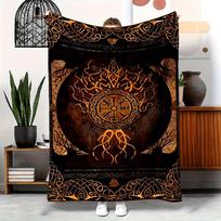 Custom Viking Blanket Norse Rune Compass Tree of Life Design Personalized Name Fleece Throw All Season Soft Warm Bedding Home 70x100cm28x39in black