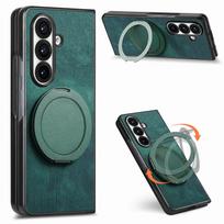 Luxury Retro 360 Rotating Magnetic Kickstand Leather Phone Case for Samsung Z Fold 8 Ultra 7 6 5 4 Shockproof for Magsafe Cover Galaxy Z Fold4 žalia